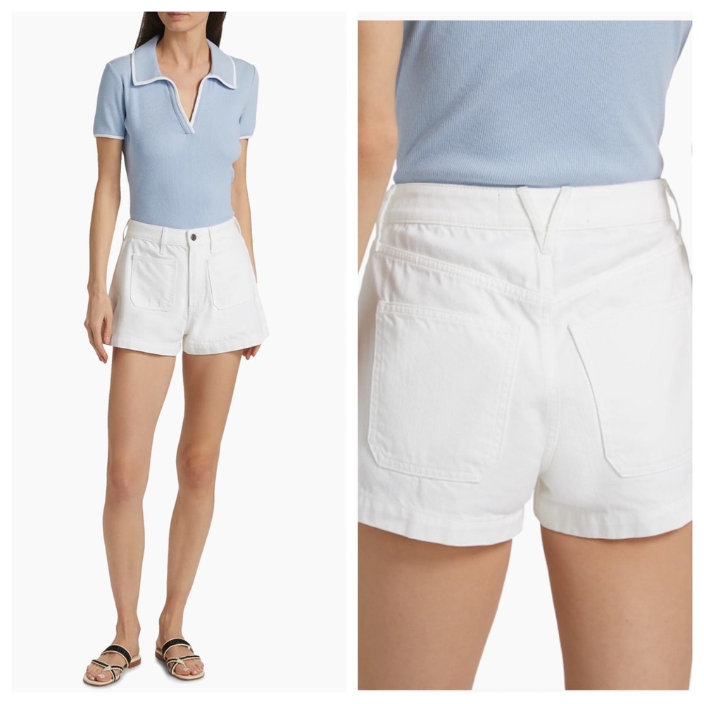 Veronica Beard Timmi Patch Pocket Shorts White High Rise Lovisa Denim Size 24